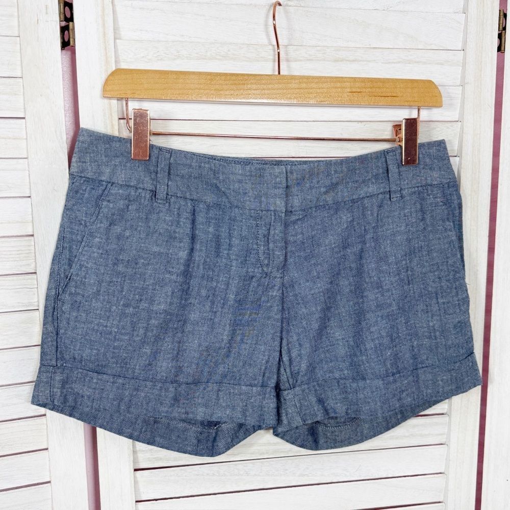 The Limited Chambray‎ Easy Short Cuffed Hem Low Rise Chino Shorts Blue 2